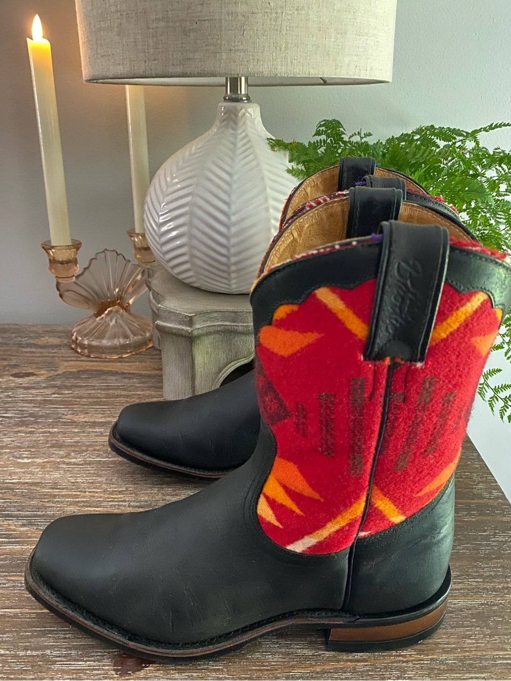 Boulet Paul Brodie Red Pendleton Wool Western Cowboy Cowgirl Boots Womens 7 Wide - Picture 4 of 9